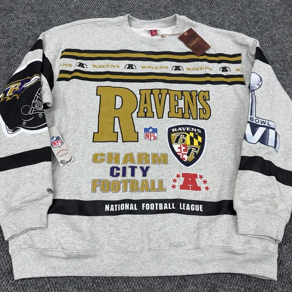 Baltimore Ravens Men's XXL (2XL) Mitchell & Ness Crewneck Sweatshirt Double-Side